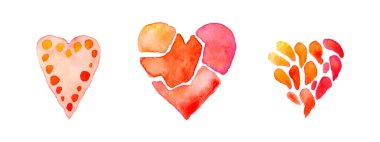 Kırmızı suluboya kalpli şık bir tebrik kartı. Suluboya çizimi