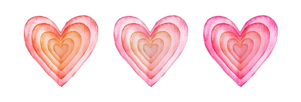 Beyaz Arkaplanda Suluboya Kalpler Kümesi — Stok fotoğraf