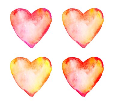 Beyaz üzerine dizayn için kırmızı suluboya kalpler