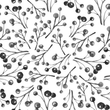 Seamless pattern. Forest wild berries, leaves. Hand drawn amazing artwork. Love bohemia concept for textile fashion design, wedding invitation, card, ticket, branding, boutique label. Black and white