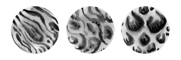 Set of circle brush strokes texture filled black ink on a white backgroun