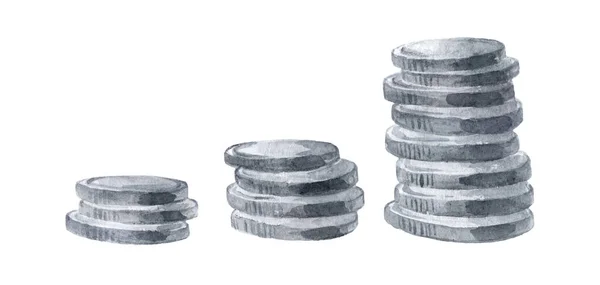 Ilustración Acuarela Monedas Plata Elemento Diseño Fácil Editar Usar Para — Foto de Stock
