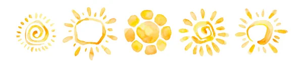 Жовтий Чорнило Блискуча Погода Набір Сонця Ілюстрація Стиль Акварелі — стокове фото