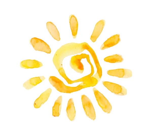 Roztomilý Kreslený Slunce Ručně Tažené Akvarel Ilustrace Akvarel Malované Ilustrace — Stock fotografie