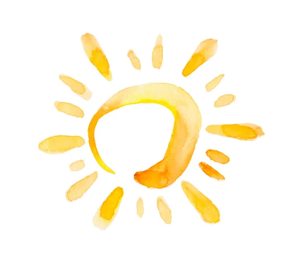 Yellow Ink Shiny Sun Watercolor Illustration Isolated White Background — Stock Photo, Image