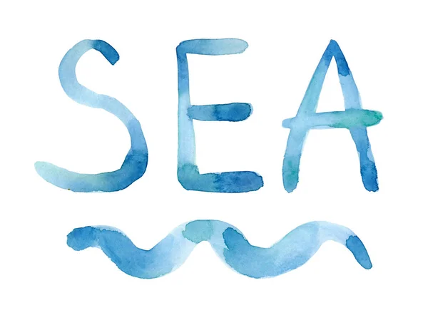 Ilustración Gráfica Acuarela Azul Abstracta Redacción Mar Sobre Fondo Acuarela — Foto de Stock