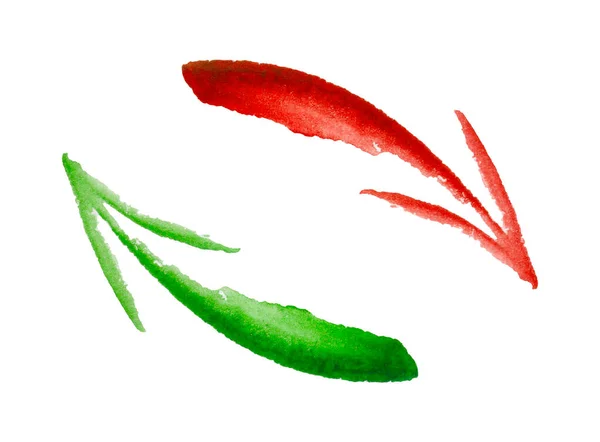 Aquarela Seta Vermelho Verde Fundo Branco — Fotografia de Stock