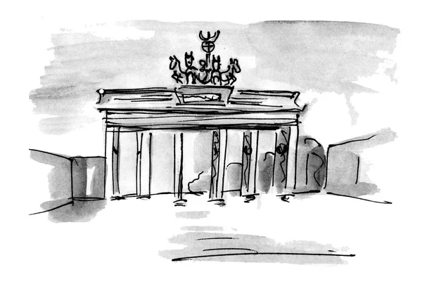 Εικονογράφηση Της Πύλης Του Βρανδεμβούργου Στο Βερολίνο Γερμανία Χέρι Ζωγραφισμένο — Φωτογραφία Αρχείου
