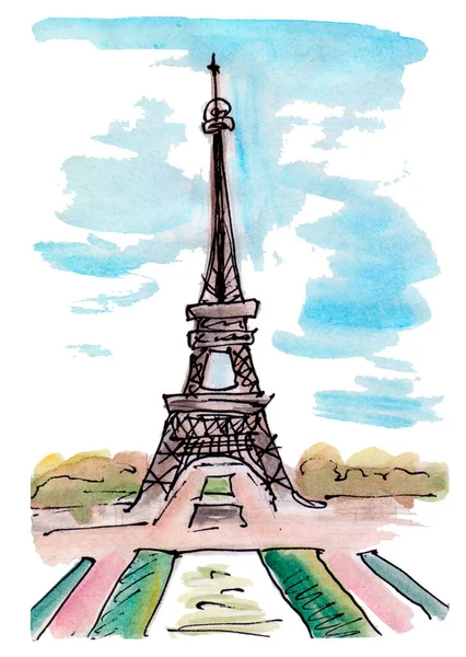 França Paris Esboço Urbano Ilustração Torre Eiffel Sobre Fundo Branco — Fotografia de Stock