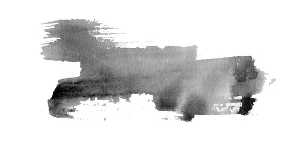漆刷的黑色污迹 带有锯齿状边缘 在白色背景上隔离 手绘颜料 卷曲染料飞溅 复制太空横幅 框架用水彩画 — 图库照片