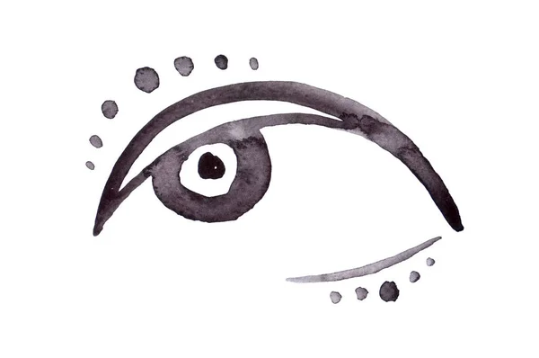 Belo Olho Preto Branco Aquarela Desenho Ilustração — Fotografia de Stock