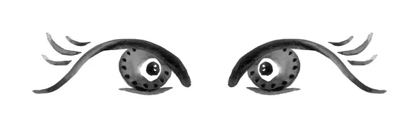 美丽的水彩画与眼睛 黑色插图 女人的水汪汪的眼睛具有孤立背景的流动睫毛膏的眼睛 — 图库照片
