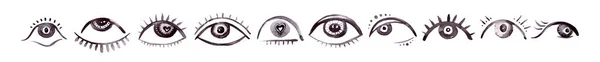 Conjunto Olhos Abertos Desenhados Mão Aquarela — Fotografia de Stock