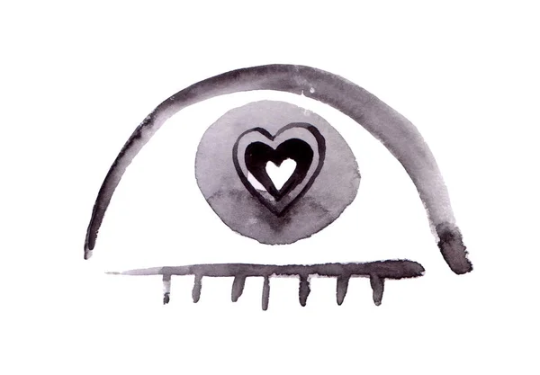 Eye doodle logo design element. Hand drawn logotype icon. Aztec ethnic style Evil eye contemporary minimal watercolor illustration