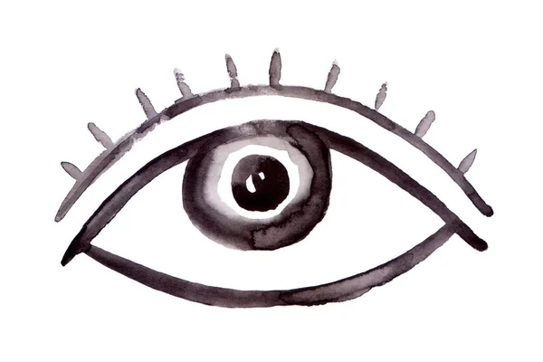 Pennello Inchiostro Disegnato Occhio Segno Acquerello Dell Occhio Umano — Foto Stock