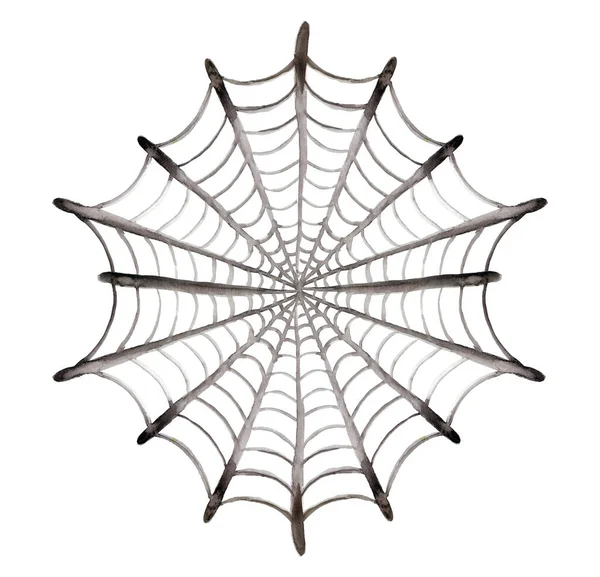 Aquarell Bild Von Spinnennetz Handgezeichnete Halloween Illustration Isoliert Auf Weißem — Stockfoto
