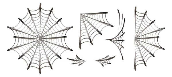 Aquarel Collectie Van Zwart Spinnenweb Enge Spinnenweb Illustratie Geïsoleerd Witte — Stockfoto
