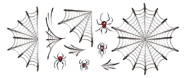 Cadılar Bayramı Tasarımı Için Suluboya Örümcek Ağı Seti Elle Çizilmiş — Stok fotoğraf