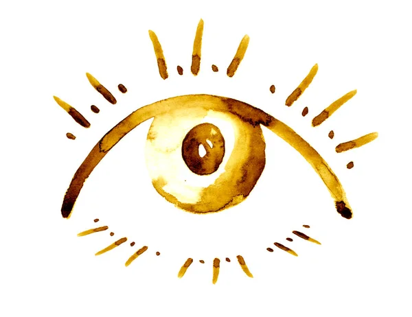 Olhos Dourados Pincel Desenhado Bordas Ásperas Fundo Surreal Dourado Estilizado — Fotografia de Stock