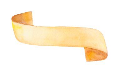 Suluboya altın kurdeleler. Eski parşömen kağıdı, rulo pankart. Altın soyut kurdeleler pankartlar