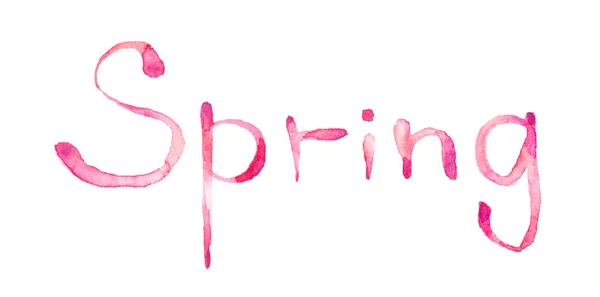 Wiosną Inspirujący Cytat Sezonie Wiosennym Różowy Napis Szczotki Izolowane Białym — Zdjęcie stockowe