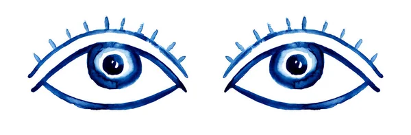 Płynny Wzór Niebieskimi Oczami Białym Tle Ręcznie Malowana Ilustracja Akwarela — Zdjęcie stockowe