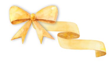 Watercolor hand drawn yellow bow for holiday design of any kind of poligraphy - cards, flyers, posters. Bright and colorful for joy.