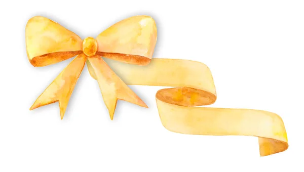 Watercolor Hand Drawn Yellow Bow Holiday Design Any Kind Poligraphy — Stockfoto