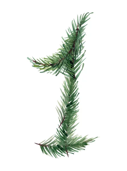 Number Made Watercolor Christmas Tree Isolated White — Stock Photo, Image