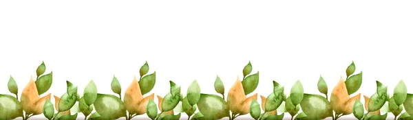 Waterkleur Naadloze Rand Illustratie Met Groene Bladeren Takken Voor Bruiloft — Stockfoto