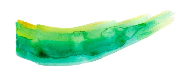 Grön Akvarell Våt Pensel Färg Isolerad Randig Fläck Vit Bakgrund — Stockfoto