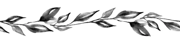 Gebogen Takken Met Kleine Bladeren Naadloos Patroon Botanische Stijlvolle Achtergrond — Stockfoto