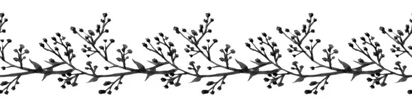植物无缝图案 横向全景设计为灰色色调 装饰表面的花卉图解 — 图库照片