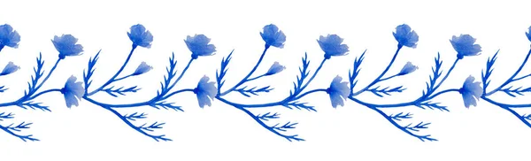 파란색 꽃들의 잔털없는 무늬와 국경선 — 스톡 사진