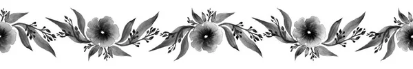 黑白无缝图案与玫瑰花束 白雏菊和蓝色野花在复古风格 水彩插图 — 图库照片