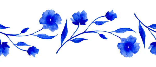 Seamless Wallpaper Blue Flowers Watercolor Illustration — Stock Photo, Image