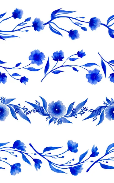 Ditsy Özgürlük Tarzı Kusursuz Desenler Beyaz Mavi Papatya Çiçekleri Basit — Stok fotoğraf