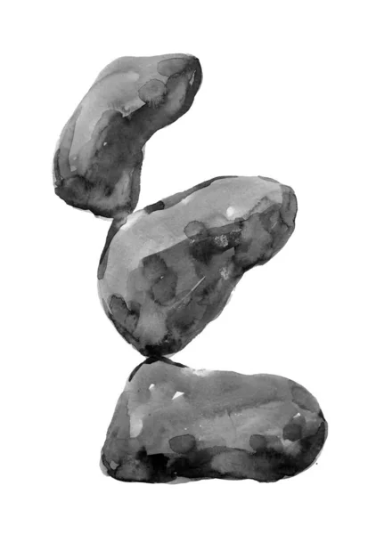 Акварельная Галечная Куча Белом Фоне Изолированы Близко Стопка Сбалансированных Камней — стоковое фото