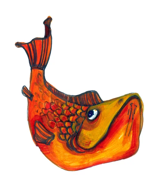 Ręcznie Rysowane Akwarela Ilustracja Złotej Ryby Karpia Koi — Zdjęcie stockowe