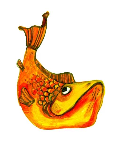 黄色热带鱼在白色背景上被隔离 水下鱼的水彩画 水族馆的奇异动物 适用于明信片 包装材料的设计 — 图库照片