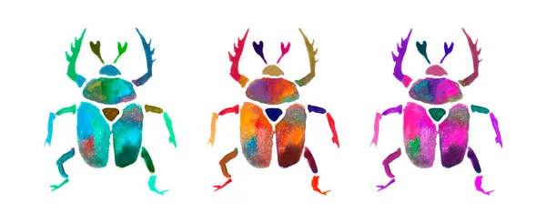 Akvarell Färgglada Skalbaggar Djur Insekter Handmålade Insekt Illustration Isolerad Vit — Stockfoto