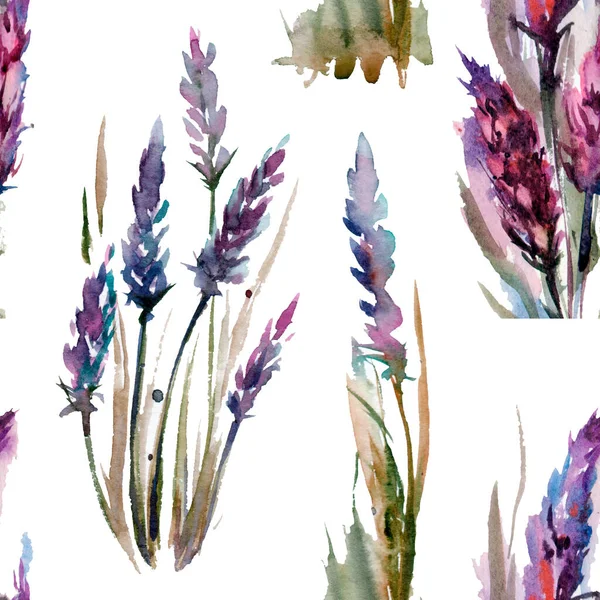 Lavanderfarbene Umrisse Floraler Nahtlos Mit Lavendelstrauß Vintage Sketch Botanische Illustration — Stockfoto