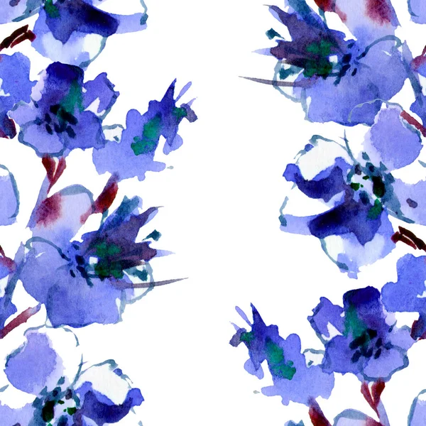 Seamless wallpaper with blue flowers, watercolor illustration