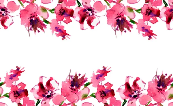 Wiosna Akwarela Kwiat Border Tło Różowymi Elementami Kwiatowymi — Zdjęcie stockowe