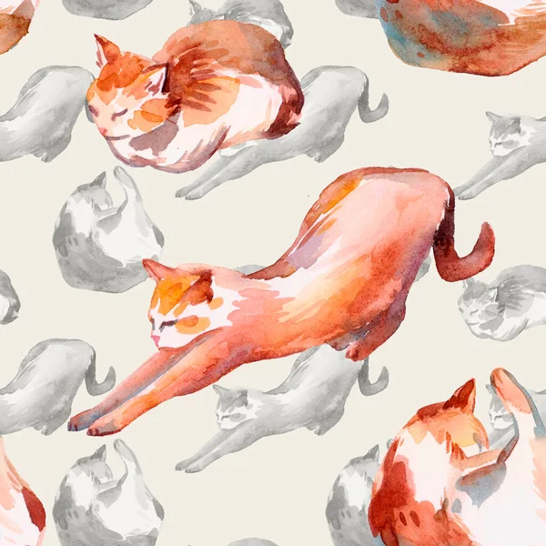 Seamless Pattern Cats Watercolor Hand Drawn Illustration — стоковое фото