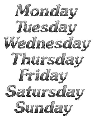 Haftanın her günü elle yazılmış bir yazı. Kaligrafi. Haftanın her günü yazılmış bir yazı. Kaligrafi.