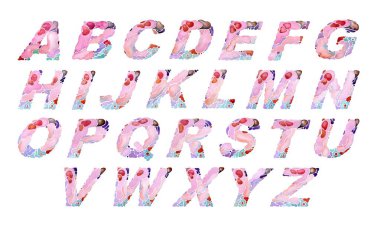 Canlı ve renkli organik şekillere sahip İngiliz harflerinin yer aldığı el yapımı suluboya alfabesi çizimi. Yaratıcı projeler, posterler ve eğitim malzemeleri için mükemmel.