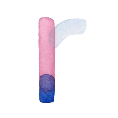 Handcrafted watercolor letter 'r' in delicate pink and blue shades. Showcasing gentle gradients and flowing forms, perfect for contemporary and artistic design projects clipart