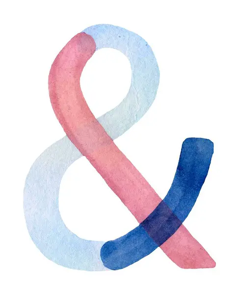 stock image Handcrafted watercolor ampersand symbol in soft pastel hues of pink, blue, and lavender. Organic brushstrokes create a delicate, flowing design perfect for modern branding, invitations, or web design