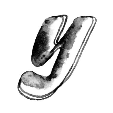 Yumuşak eğimli ve akışkan şekilli siyah beyaz suluboya küçük 'y'. Yaratıcı tipografi, modern markalaşma ve minimalist tasarım projeleri için mükemmel..